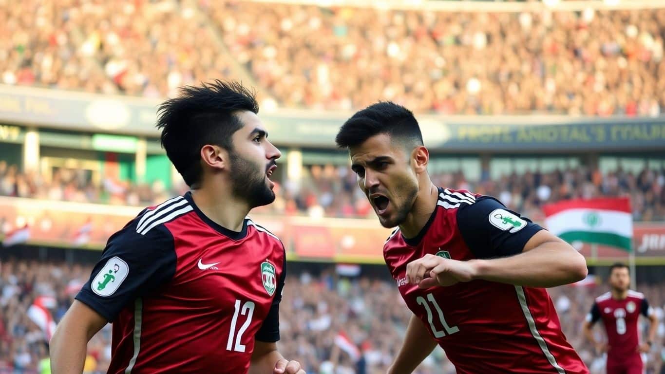 Pertandingan sepak bola Bahrain vs Irak di stadion.