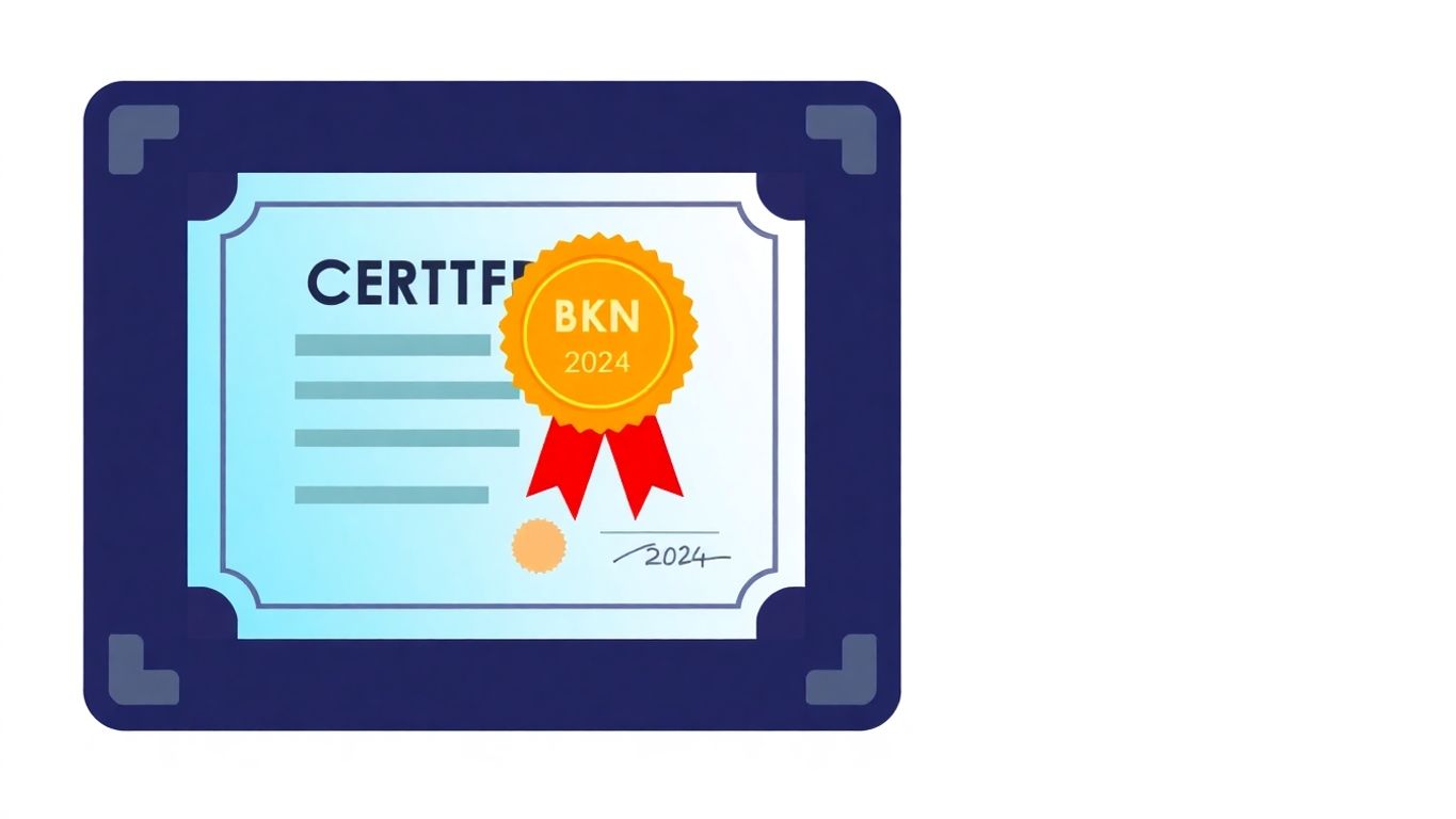 Gambar sertifikat bkn digital dengan lencana dan latar belakang bersih.