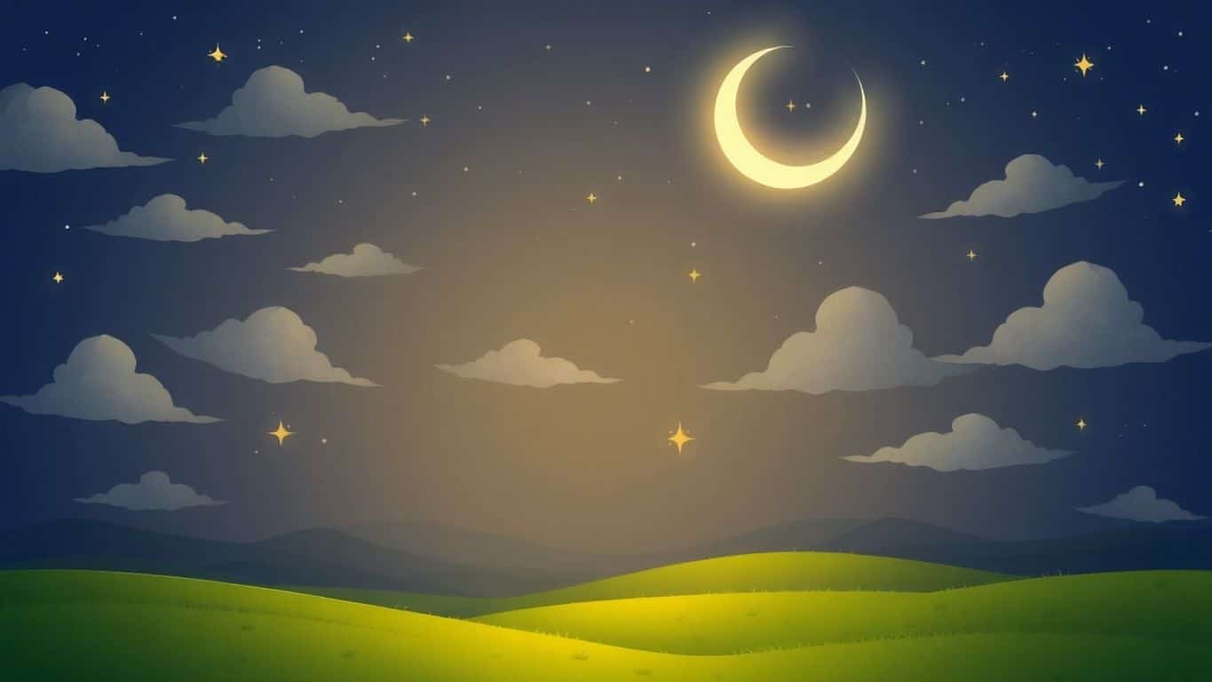 Pemandangan malam doa bulan Rajab yang tenang dan damai.