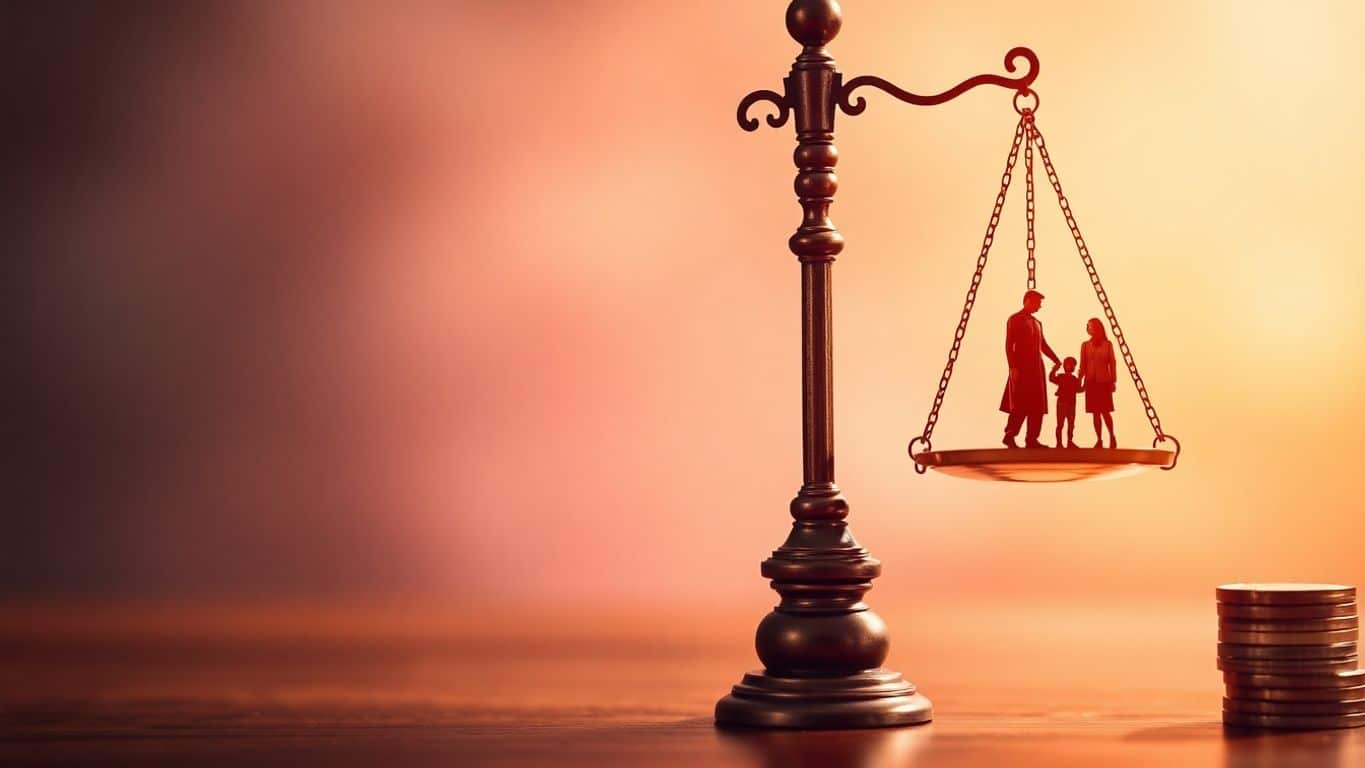 Gambar timbangan seimbang dengan koin dan keluarga.