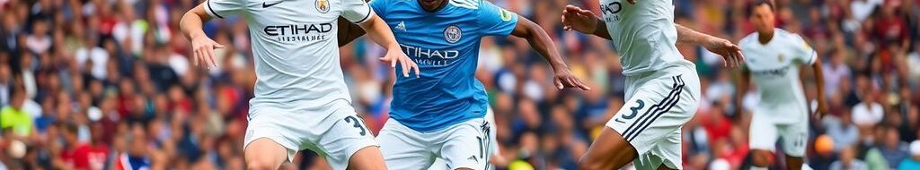 Man City vs Madrid Haaland dan Mbappe dalam aksi pertandingan sepak bola.