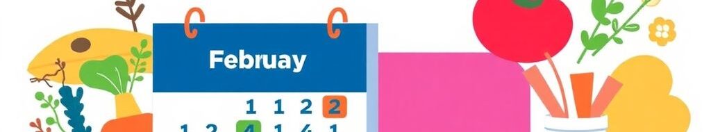 Gambar Bansos BPNT kalender dengan tanggal Februari dan makanan.