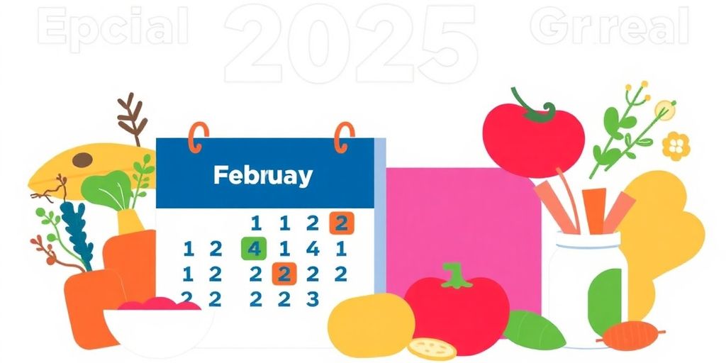 Gambar Bansos BPNT kalender dengan tanggal Februari dan makanan.