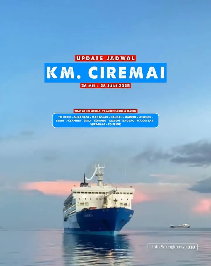 Jadwal Terbaru KM Ciremai Mei-Juni 2025: Tanjung Priok - Jayapura