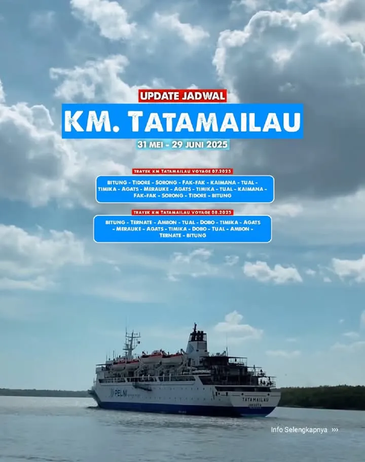 Jadwal Terbaru KM Tatamailau Mei-Juni 2025: Bitung-Merauke