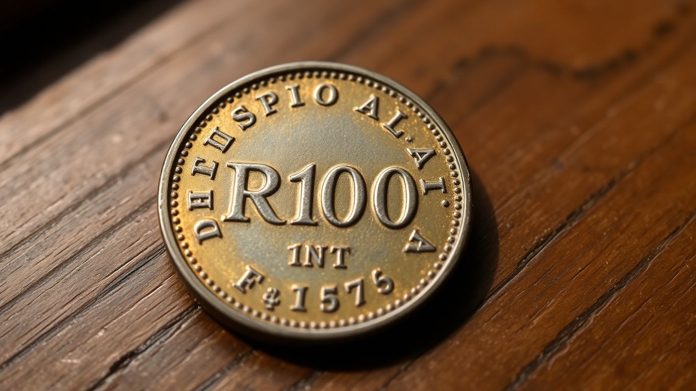Koin kuno Rp 100 tahun 1973 di atas kayu.