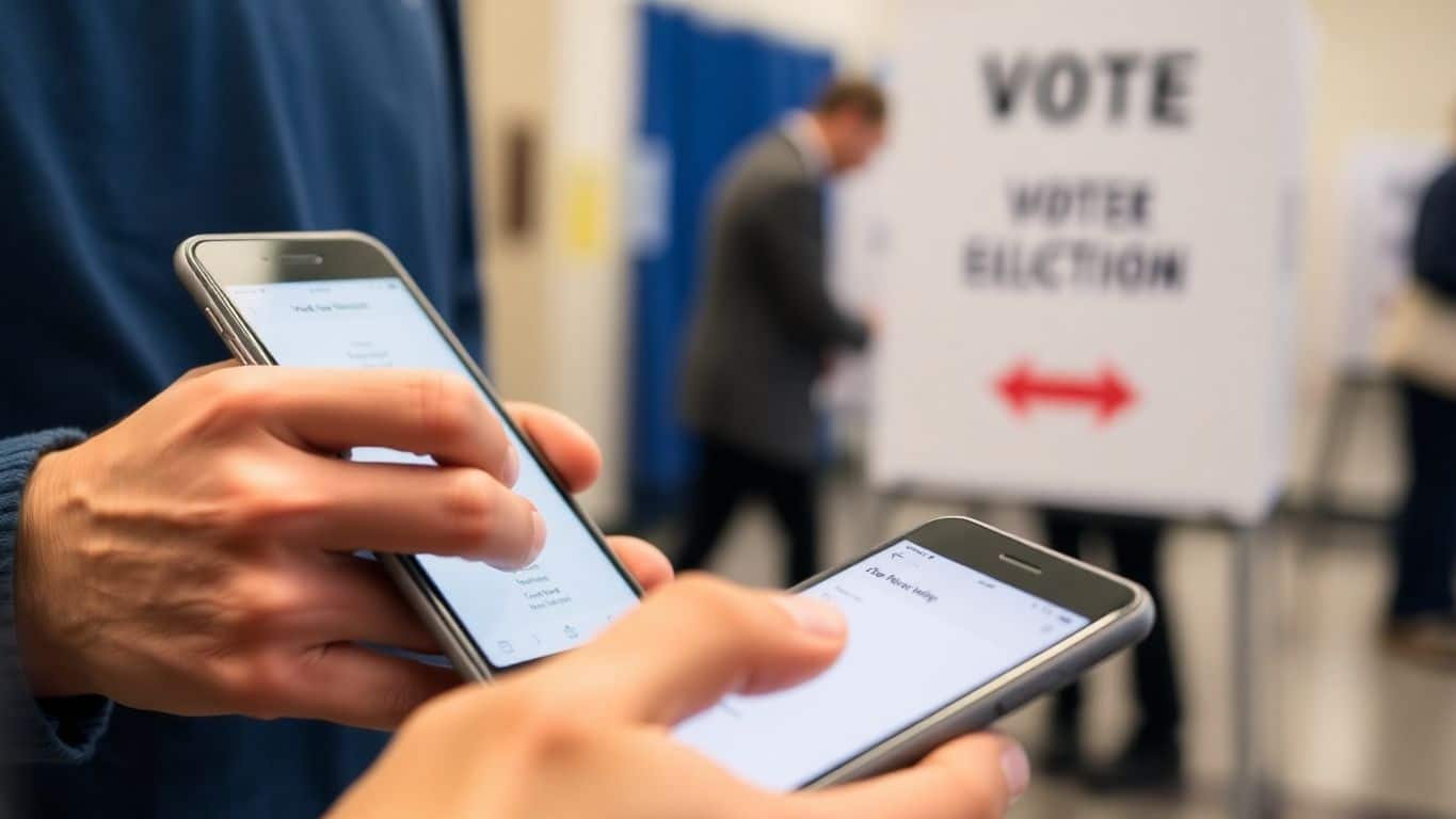Seseorang memeriksa informasi pemilih di smartphone.