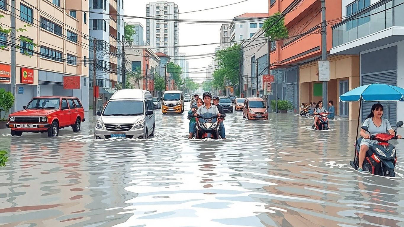 Banjir rob di Jakarta utara, terlihat genangan air.