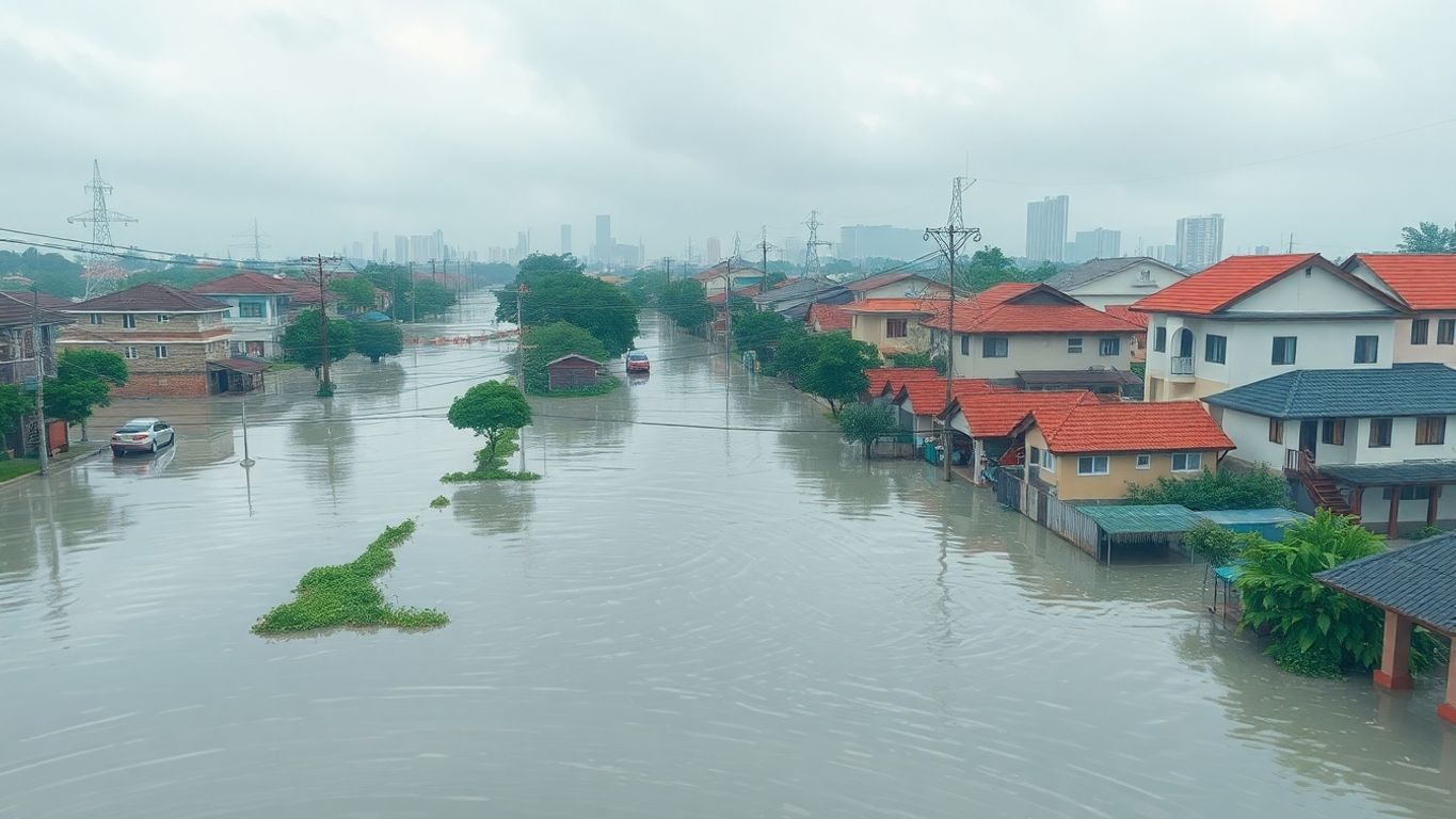 Banjir rob di Jakarta Utara, jalan terendam air.