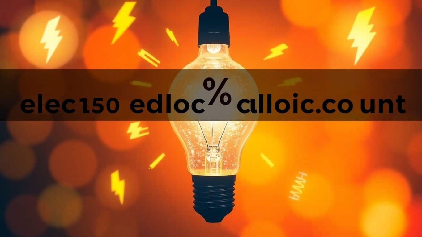 Lamp listrik diskon 50% dengan simbol energi dan diskon 50%