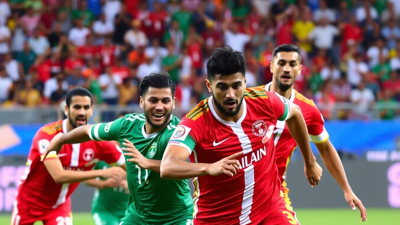 Aksi pertandingan Arab Saudi vs Bahrain di Gulf Cup.